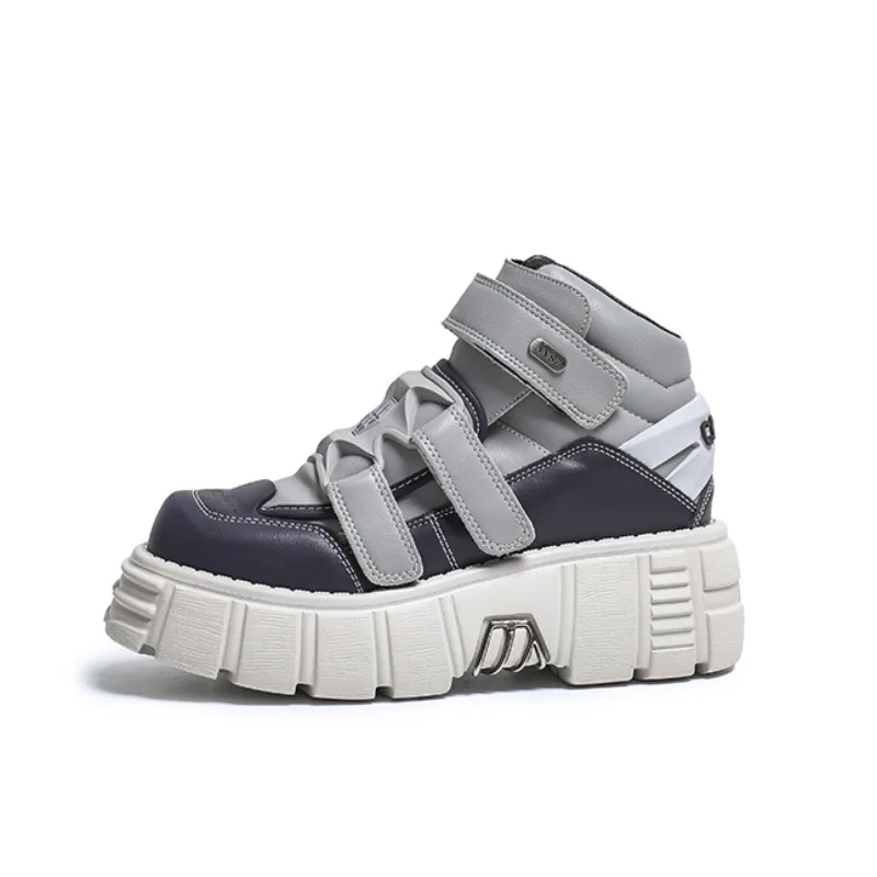 2023 Spring and Autumn New Spanish Retro Punk Contrast Color Women's Platform Metal Casual High-Top Shoes Women