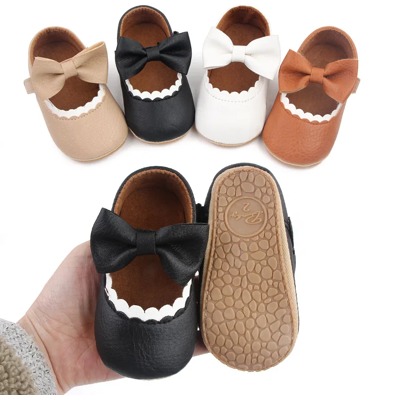 

Baby Casual Shoes Infant Bow Non-Slip Rubber Soft Sole Flat PU First Walker Newborn Bow Decorative Shoes