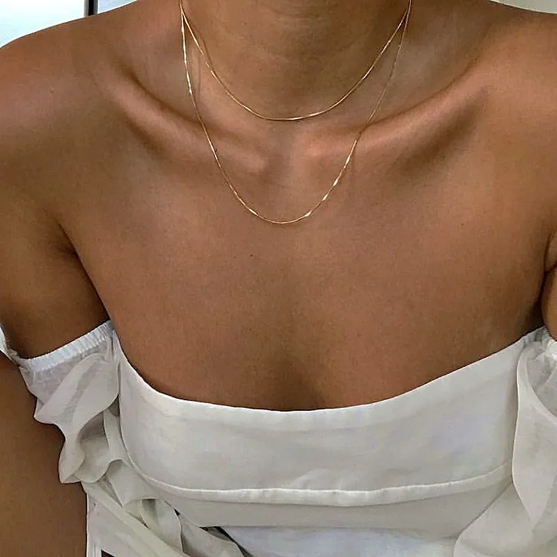 

Korean Fashion Jewelry Necklace Soft Snake Bone Chain Double Layered Necklace Statement Necklace Women Choker Chain Wholesale