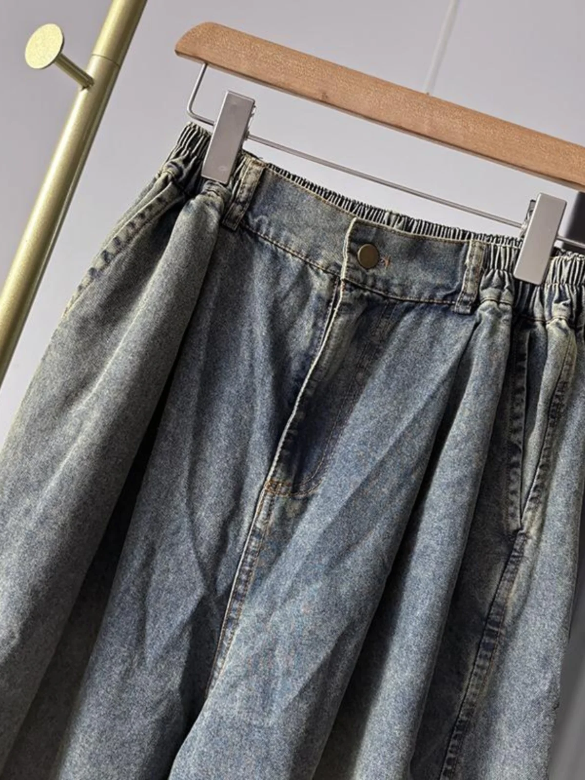 Широкие джинсы с высокой талией женские весенне-осенние потертые брюки длиной до