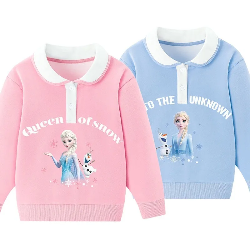 

Disney Elsa Hoodie Cartoon Long Sleeves Kids Baby Girls Round Neck Loose Spring Autumn Models Top Print Children Cute Clothing