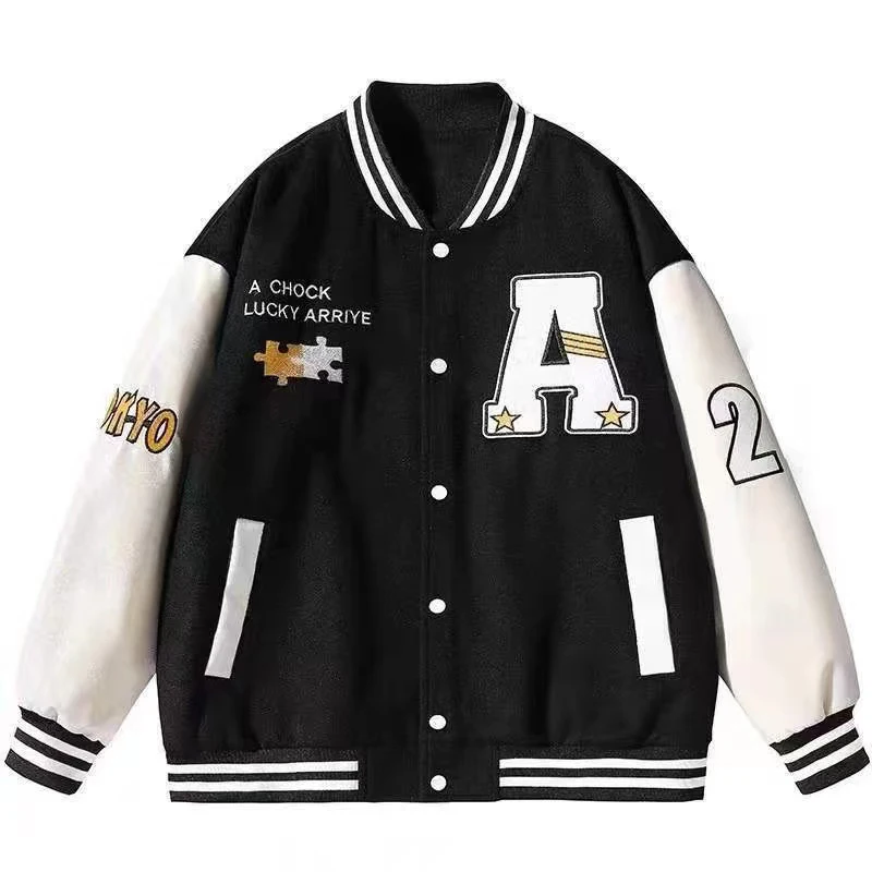

Vintage Casual Baseball Jacket Men's Furry Letters Embroidery Patchwork Streetwear Hip Hop College Style Unisex Varsity Jackets