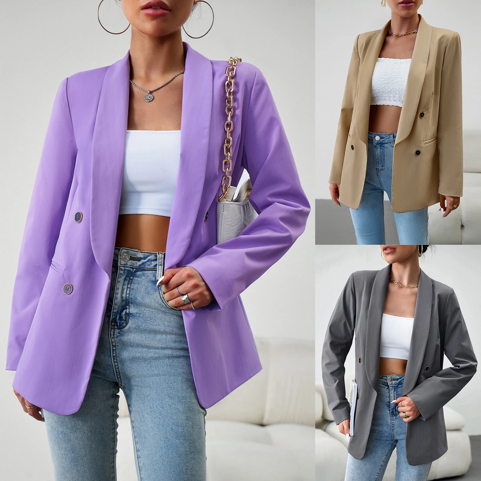 

Female Elegant Temperament Blazers Solid Casual Simple Blazer Jackets with Pockets Korean Streetwear Daily Versatile Jackets