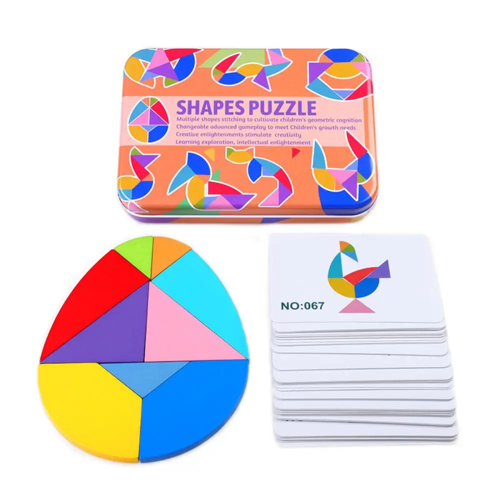 

3D Wooden Variable Tangram Jigsaw Puzzle Toys with Shape Cards Kids Montessori Early Education Sorting Games Toys Children Gift