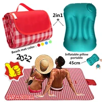 explosive outdoor products picnic mat folding portable moisture proof beach mat polyester cloth push type inflatable pillow