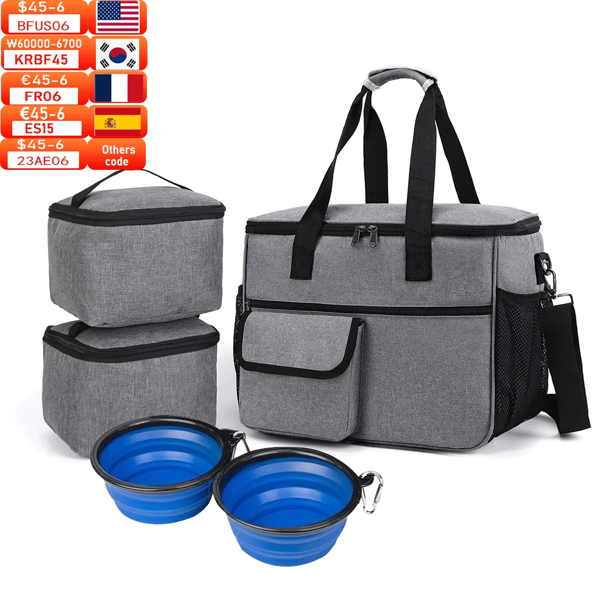 

Outdoor Dog Organizer Bag With Bowl Set Traveling Storage Bag Large Multi-Function Pockets Pet Food Container Bag Dog Backpack