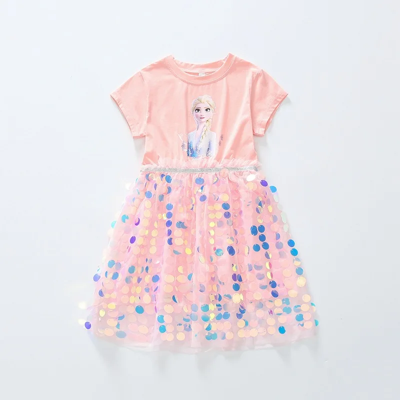 Kids Dress 2022 New Cotton Spring and Summer Frozen Girls Party Sequined Princess Toddler Girl Dresses | Детская одежда и обувь