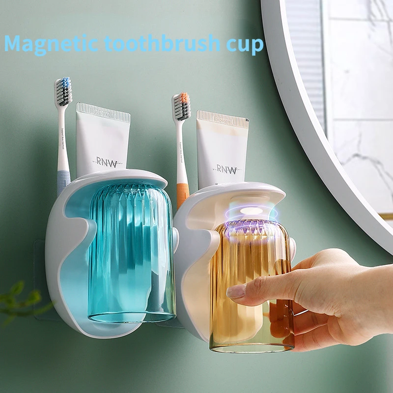 

Bathroom Wall Mounted Mouthwash Cup Toothbrush Holder Free Punch Storage Rack Traceless Toothpaste Rack Accessories Draining Set
