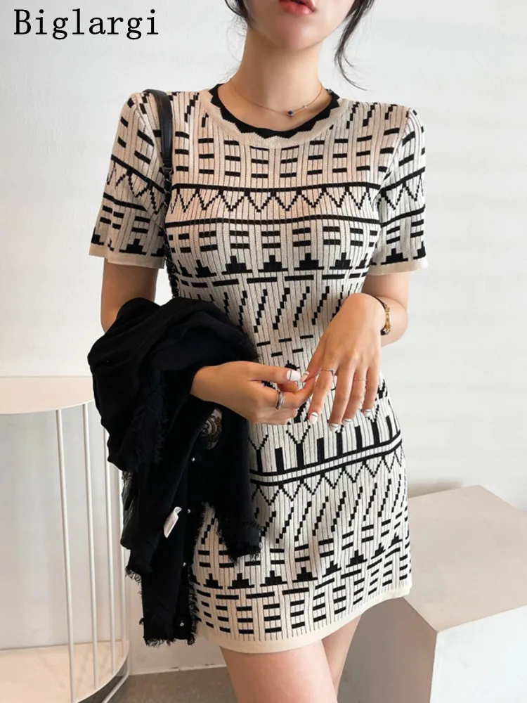

Sexy Summer Mini Dress Women StripredLoose Short Sleeve Knirtted Club Party Woman Dress 2023 Ladies Evening Dresses Vestidos