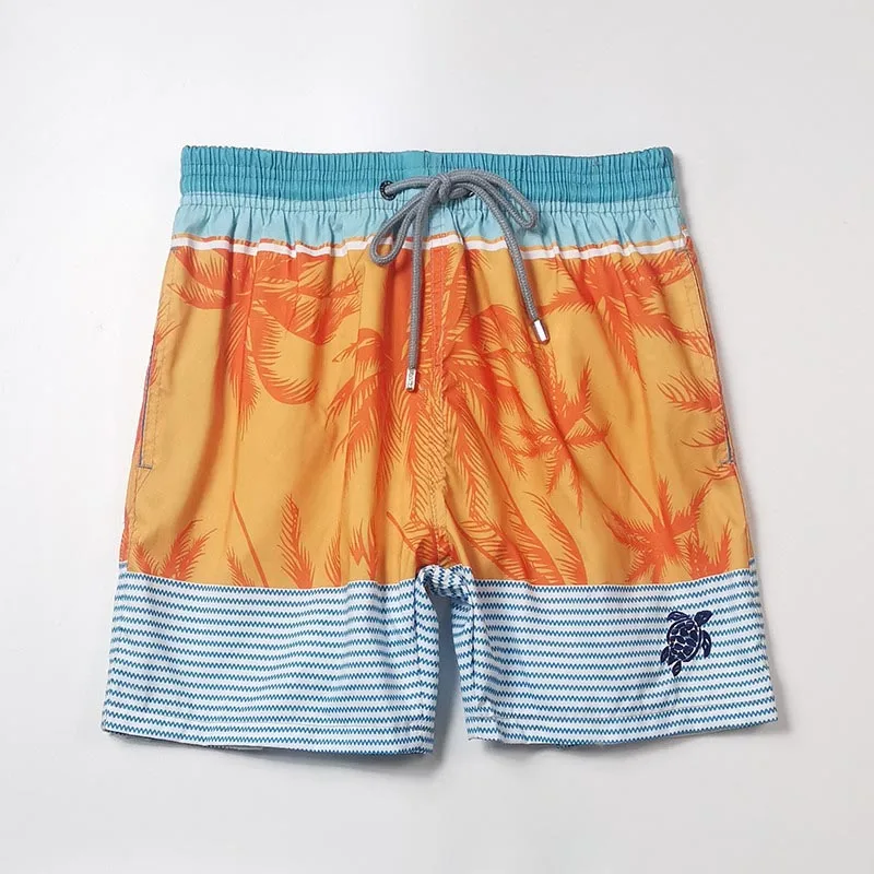 

High Quality Men's Orange Striped Board Shorts Printed Retro Swimwear 2023 New Beach Surf Swim Trunks Embroidered Icon