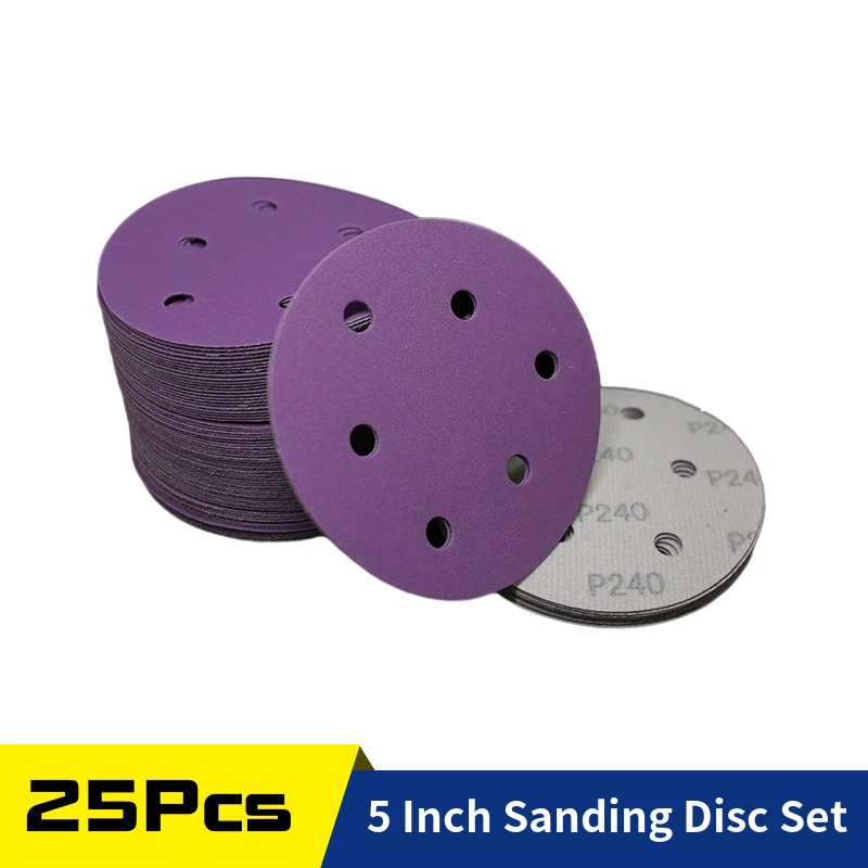 

25 Pack 5 Inch 6 Hole Sanding Discs Hook Loop 320-10000 Grit Sandpaper For Random Orbital Sander Wood Automotive Polishing