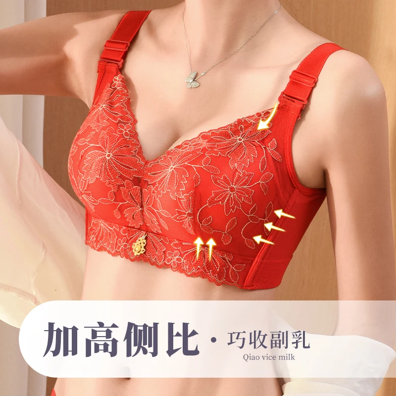 

Women's Small Breasts Gather To Show Big Underwear Women's Summer No Steel Ring Upper Support Anti-sagging Bra Soutien Gorge