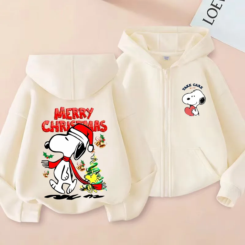 Snoopy Zipper Hoodies Girls Outdoors Sweatshirt Boys Winter Long Sleeve Harajuku Pullover Series Casual Hooded Kids Clothes Top