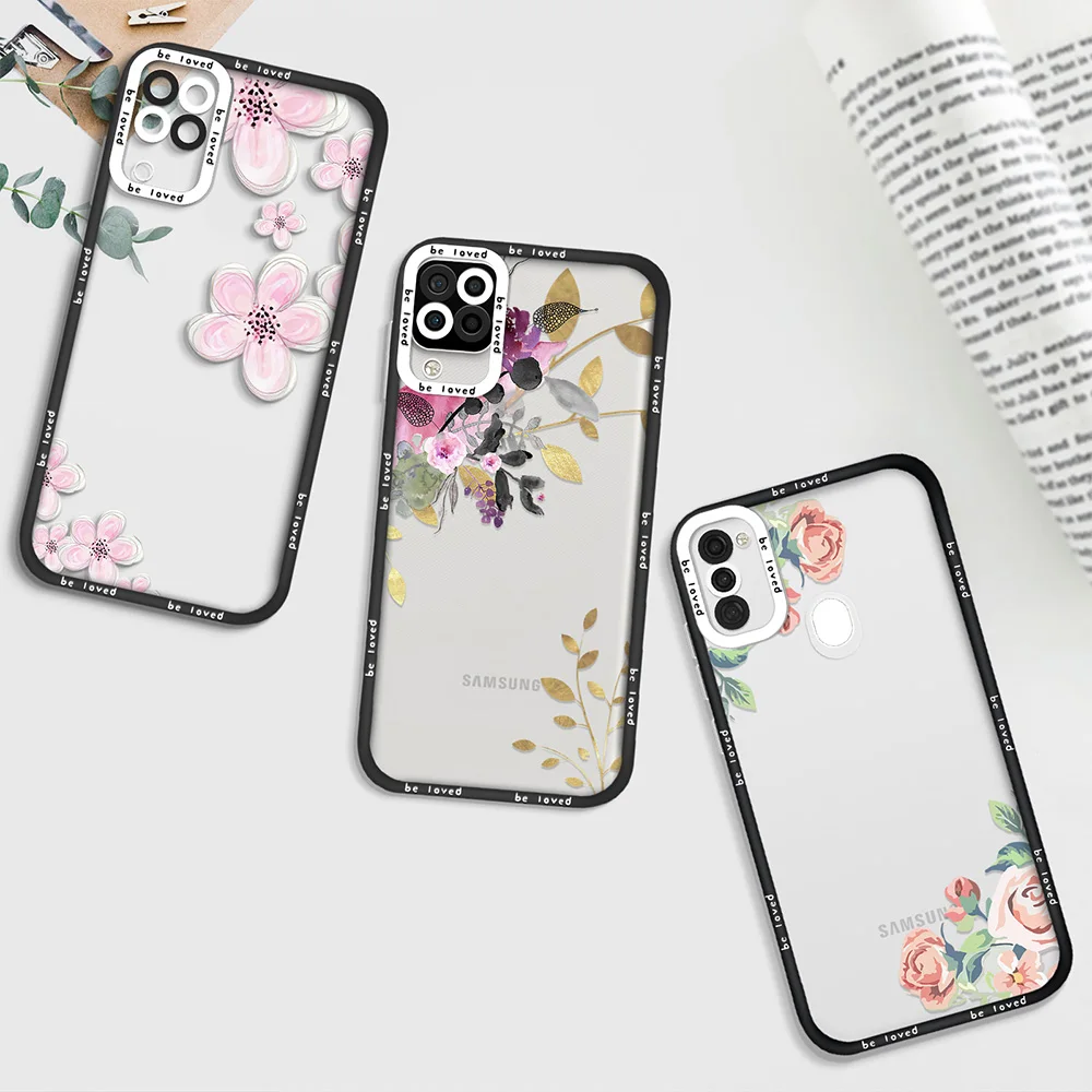

Pink Petal Clear Phone Case for Samsung A11 A12 A71 A21S A52 A52S A53 5G A72 A32 4G S22 Plus S22Ultra Flower Fundas Back Cover