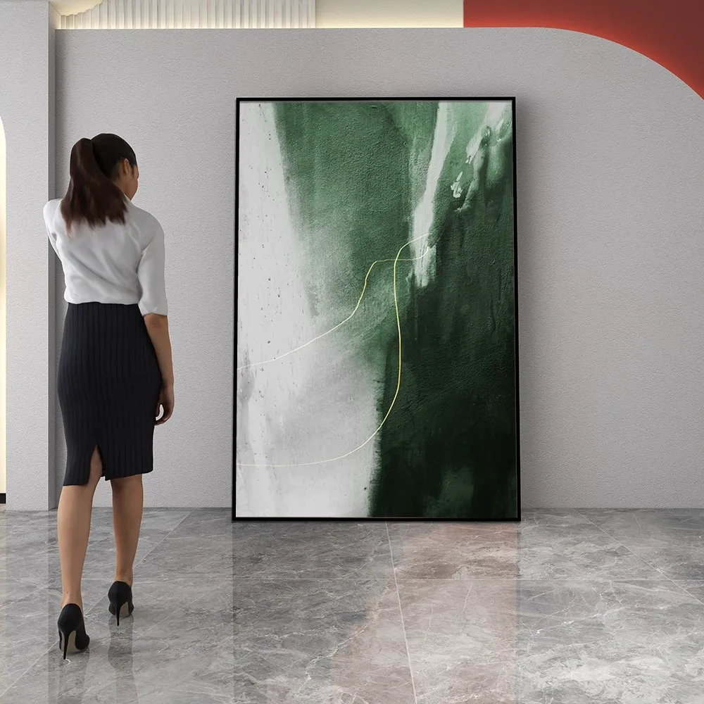 

Abstract Green Gold Foil Brush Oil Painting Without Frame Handmade On Canvas Hanging For Living Dinner Room Washroom Art