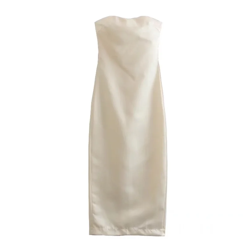 

2023 Spring New Silk Satin Texture Back Split Bra Long Dress