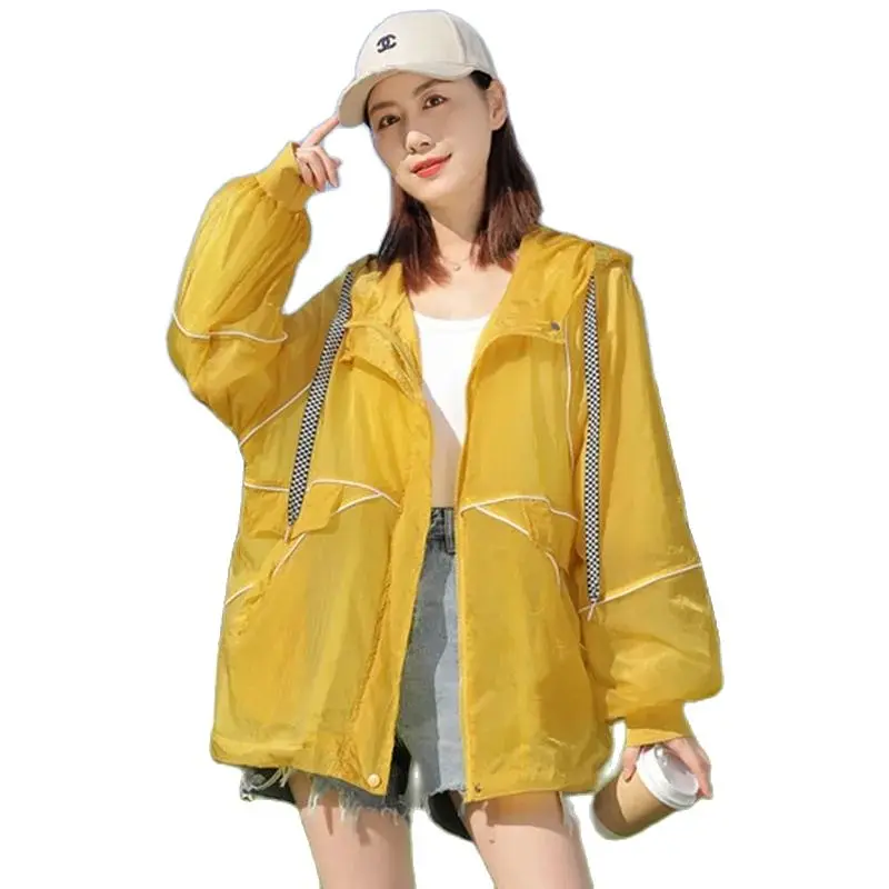 

2022 New Sunscreen Clothing Fashion Lightweight Breathable Women's Summer Jacket UV Protection Hooded Loose Thin Coat Female