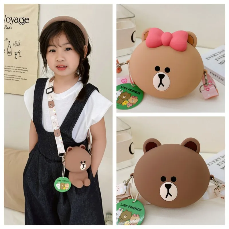 

Line Kawaii коричневый аниме мультфильм модный силиконовый Желейный Кошелек для монет сумка-мессенджер через плечо детская игрушка кукла сумка друг подарок на день рождения