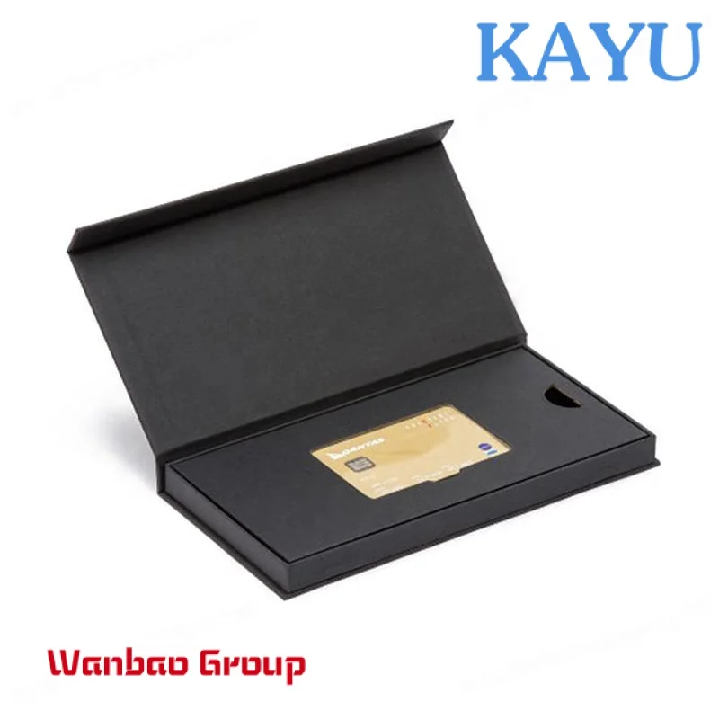 Custom black book shape rigid cardboard packaging magnetic credit vip card gift box packaging with insert