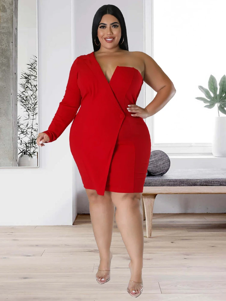 

Red Irregular Dresses Plus Size Long Sleeve High Waist Mini Blazer Outfits for Women Evening Cocktail Event Party Gowns 4XL