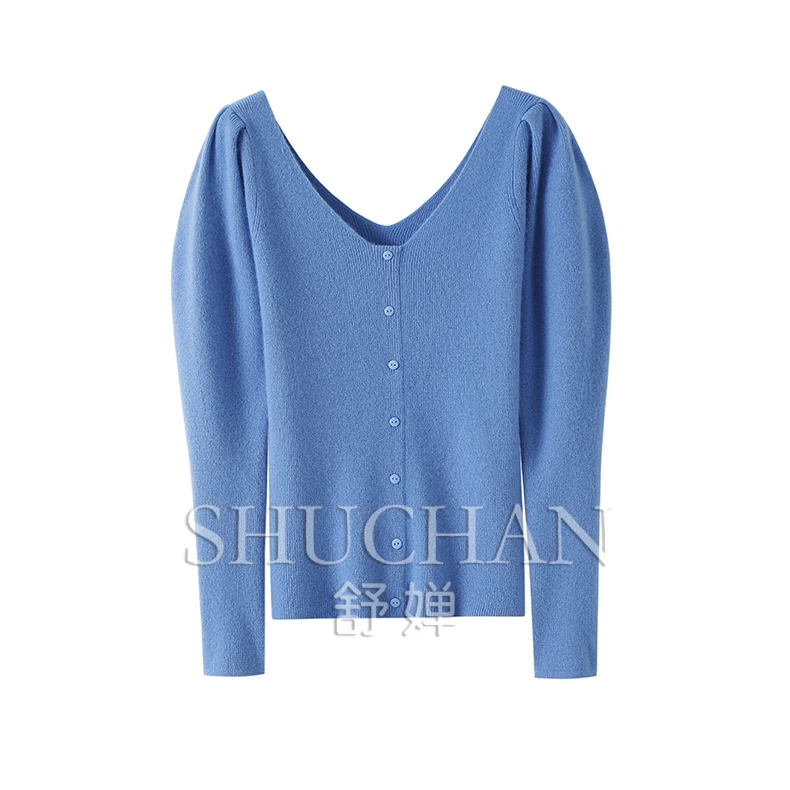 Свитер из 100% чистого кашемира с пышными рукавами в стиле ретро спереди и сзади