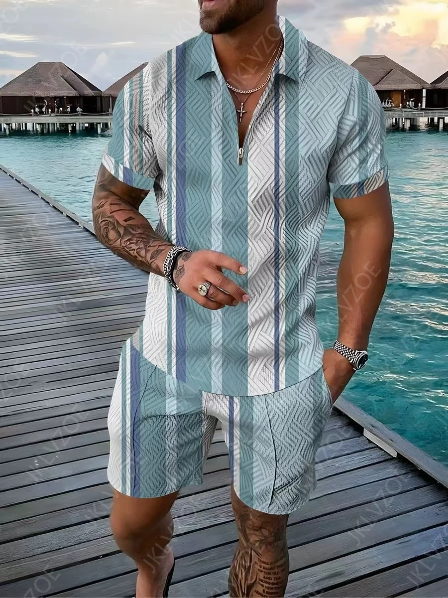 Men's Casual Retro 3D Printed Polo Suit Popular Street Beach Summer Hot Clothing Geometric Stripes Oversized Brand