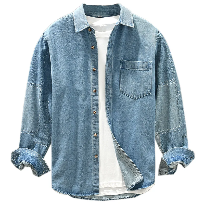 

Spring Autumn New Arrivals Casual Versatile Shirts Men Long Sleeve Lapel Solid Color Denim Shirt Young Men Popular Fashion Shirt