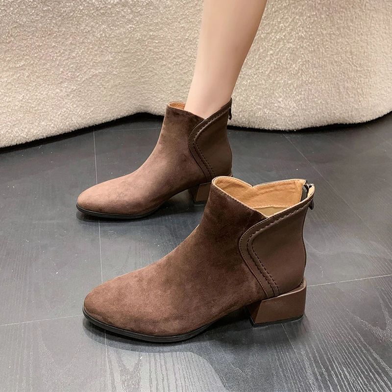 2023 Women Elastic Fabric  Boots Suede Short Boots Fashion Handmade Classic Pointed Toe Sheepskin Insole All-match ankle boots