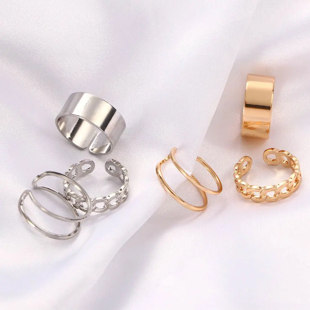 

Wide Ring Korea Round Metal Vintage Geometric Rings Set Open Rings Women Gifts Chain Jewelry
