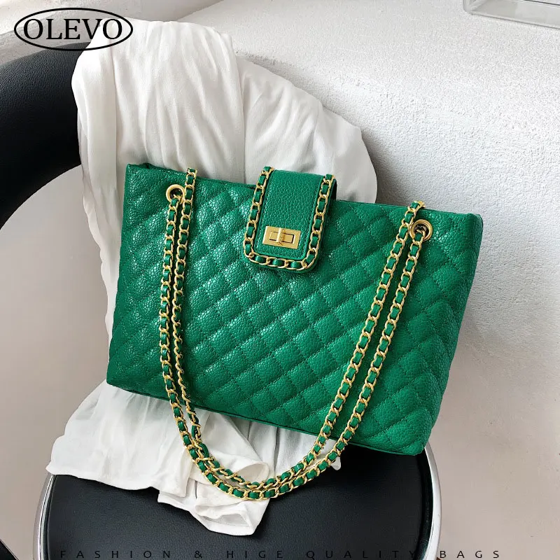 

Big Side Quilted Luxury Bag For Women 2022 New Diamond Lattice Large Capacity Black Briefcase Green White Chain Leather Tote Bag