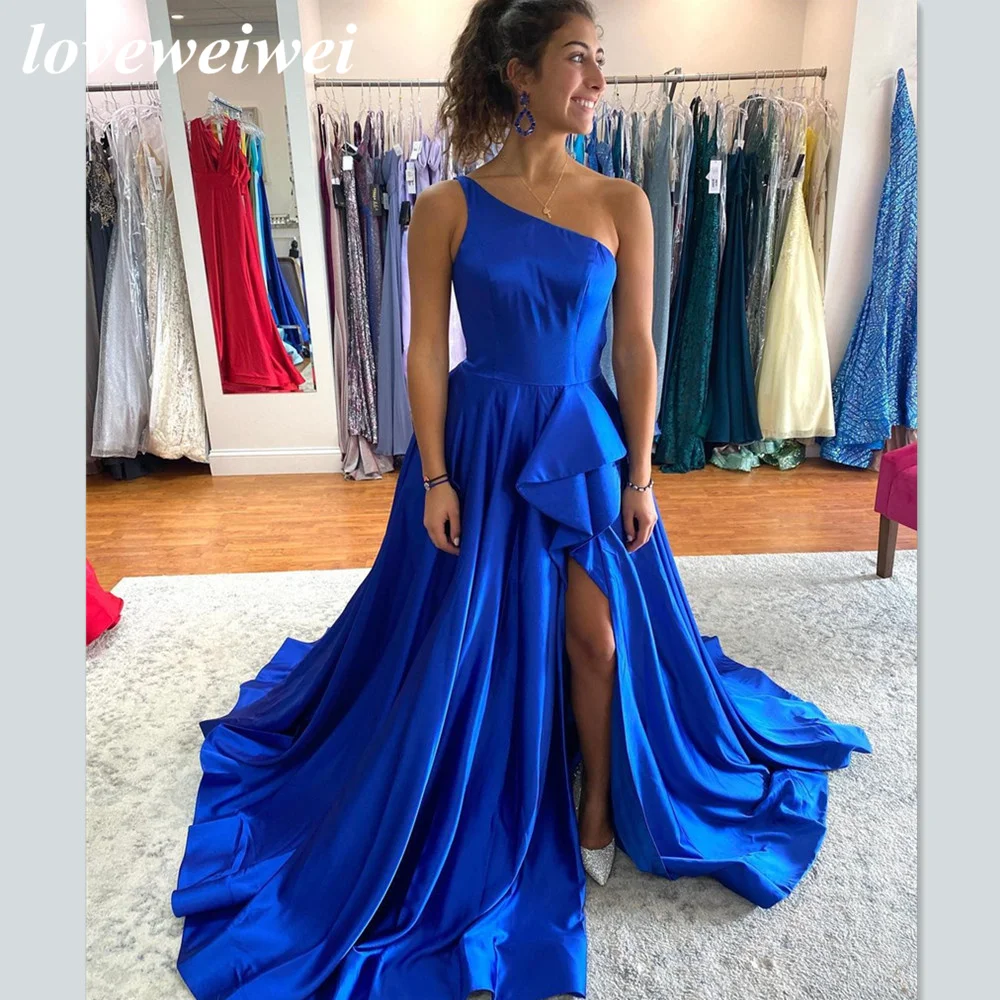 

Loveweiwei Royal Blue Prom Dresses A Line Stain Prom Gown Sleeveless Evening Dress Charming Sexy Celebrity Dresses Robe De Bal