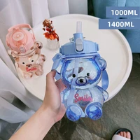 1 4l kawaii bear water bottles outdoor camping portable student drink bottle cold kettle 1l plastic large capacity space cup