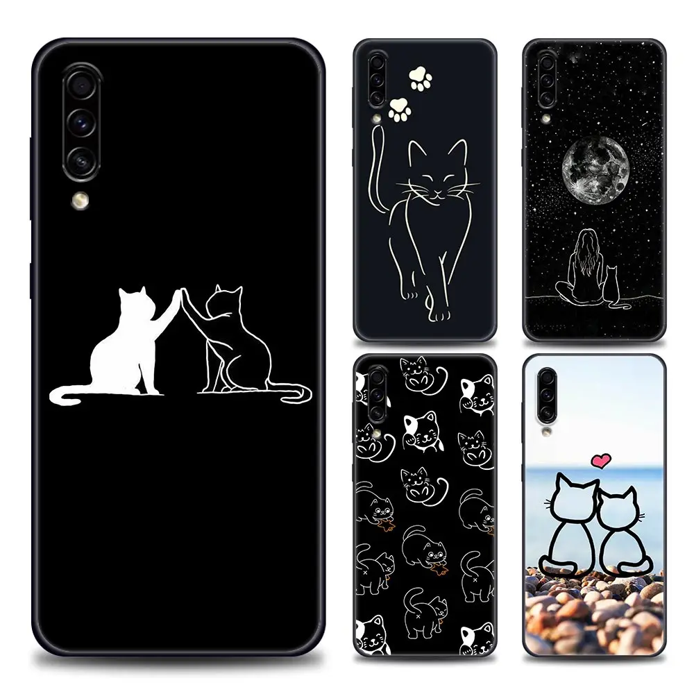 

Silicone Case For Samsung Galaxy A10 A30s A40 A50 A50s A60 A70 A80 A90 F41 F52 F12 A7 A9 2018 Soft Cover Funny Cute Cat Line Art