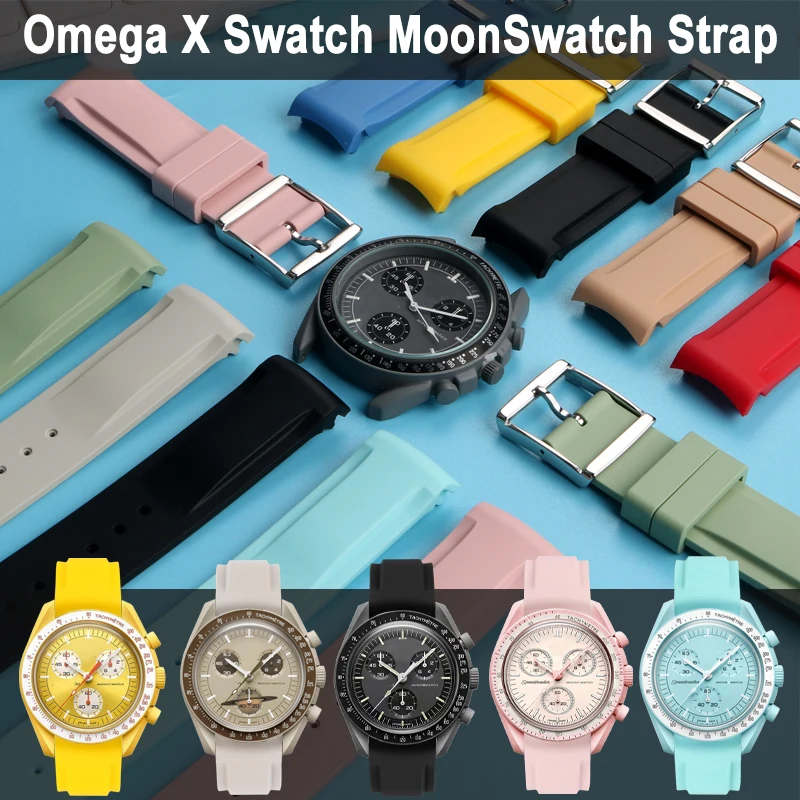 

Silicone Strap for Omega Watch Band Co-branded MoonSwatch Men Women Curved End Rubber Diving Sport Bracelet Accessories 20mm