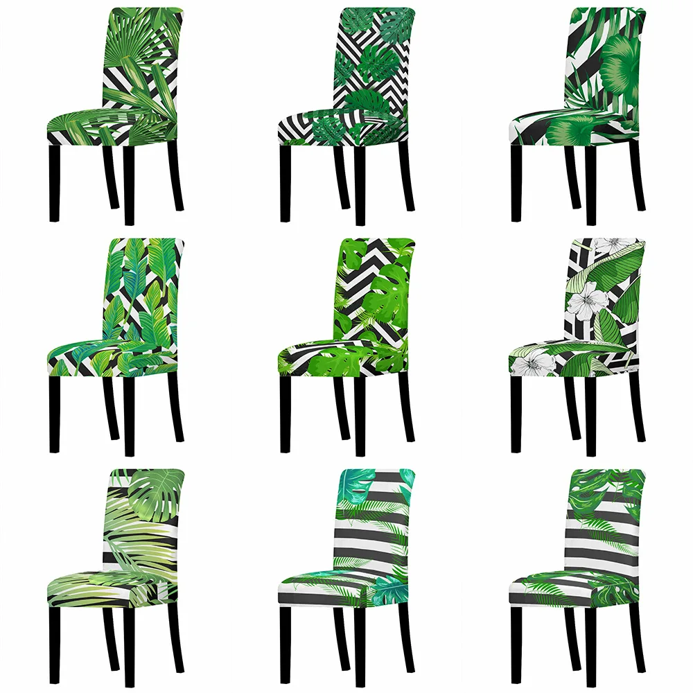 

Tropical Palm Leaf Print Stretch Dining Chair Cover Stain Resistant Spandex All Inclusive Gaming Chair Cushions for Living Room