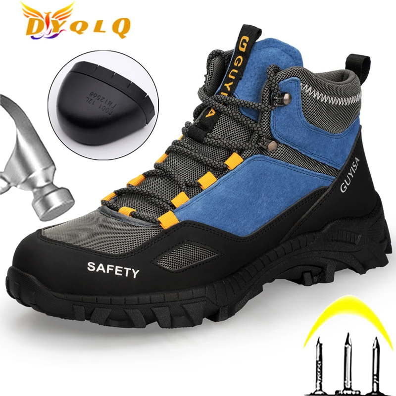 

2022 Work Sneakers Men's Protective Shoes Blue Safety Shoes Men's Steel Toe Work Boots Anti-puncture Men's Shoes J&M