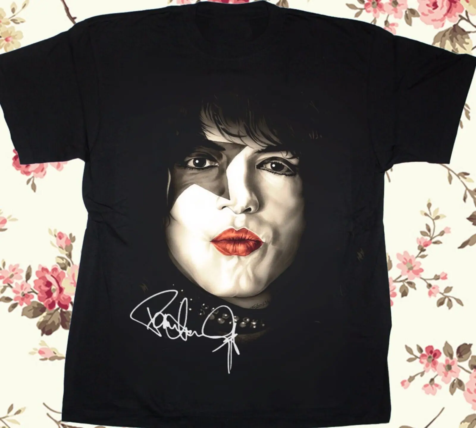 Черная хлопковая рубашка с коротким рукавом и надписями Paul Stanley длинным все