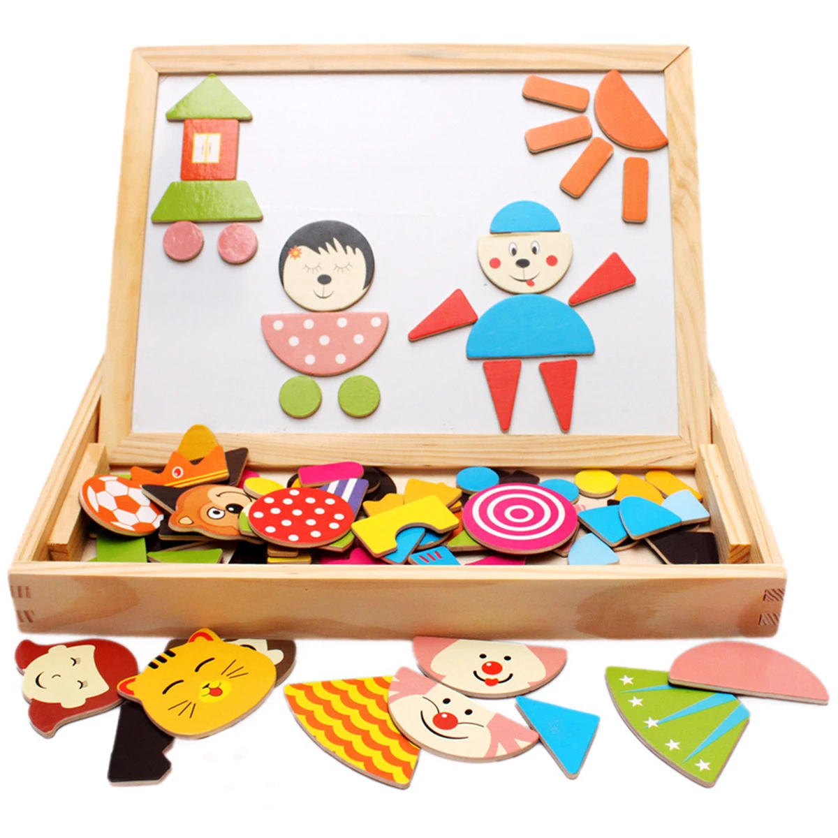 

new Magnetic Jigsaw Sketchpad Early Educational Wooden Magnetic Drawing Board Color and Shape Recognition Magnetic Puzzles Toys