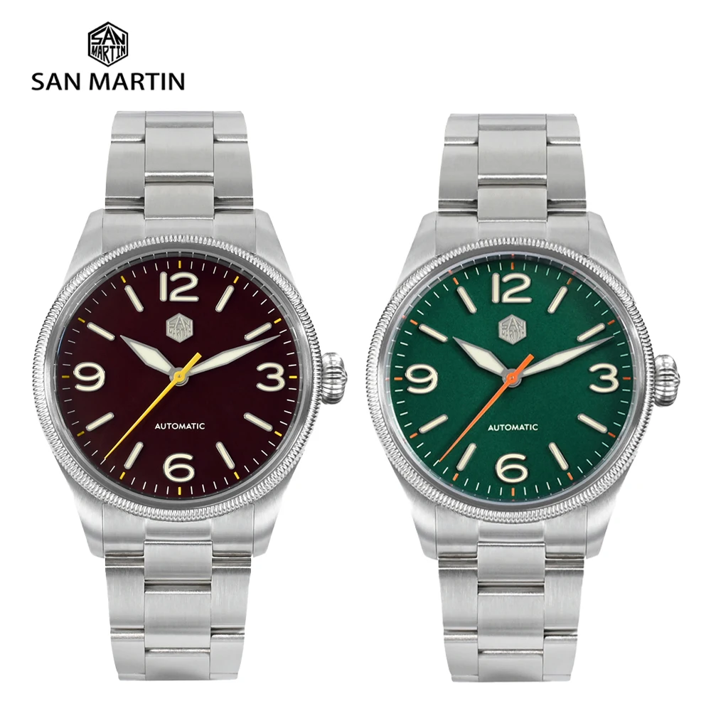 

San Martin 2023 New 38.5mm Retro Men Pilot Watch Original Design Carved Coin Bezel YN55 Automatic Mechanical Sapphire 10Bar