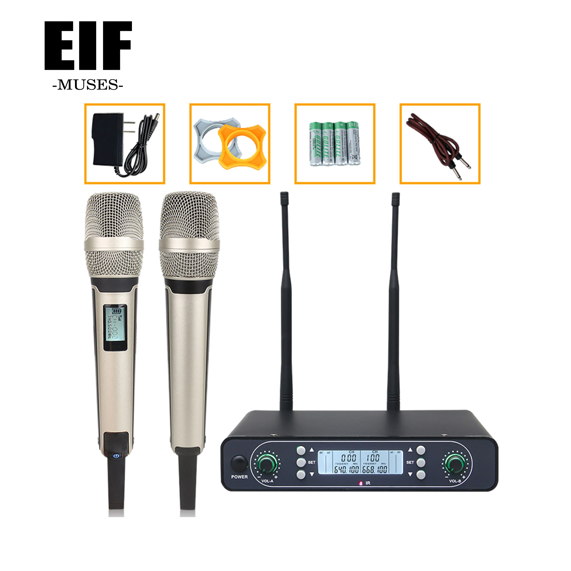 

Оптовая продажа с фабрики, двухканальный беспроводной микрофон UHF, беспроводной микрофон для караоке