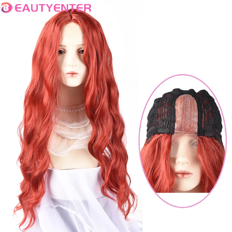 

BEAUTYENTER Long Blue Red Wig with Bangs Wave Synthetic Wigs for Women Halloween Party Cosplay Natural Heat Resistant Hair