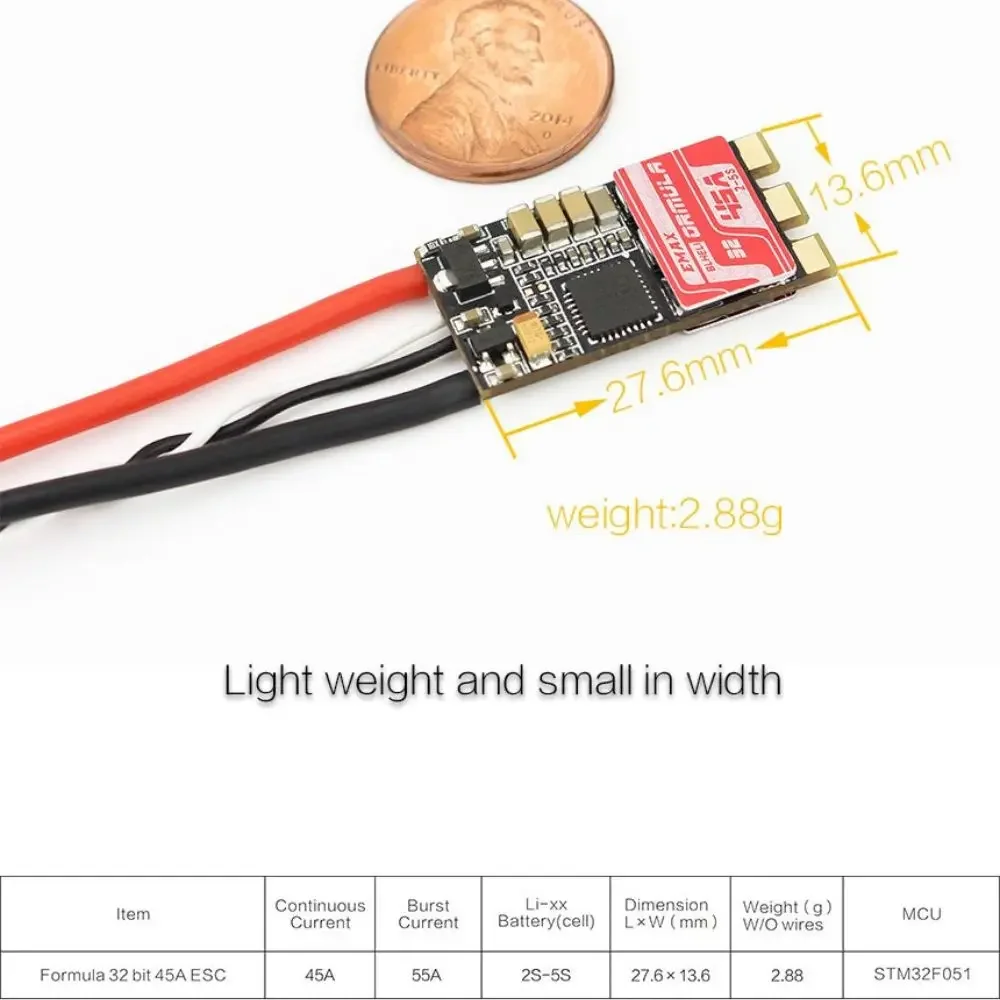 Фото EMAX Formula 45A ESC BLHeli_32 2-5S, Бесколлекторный регулятор скорости для FPV-дронов и квадрокоптеров, Высокопроизводительные запчасти для радиоуправляемых моделей №5