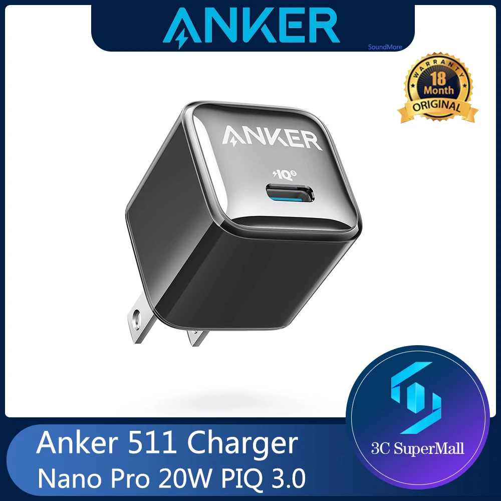

Anker 511 Nano Pro 20 Вт, PIQ 3,0 прочное компактное быстрое зарядное устройство, USB C зарядное устройство для IPhone 14/13 Mini/13 Pro/Pro Max, IPad и т. д.