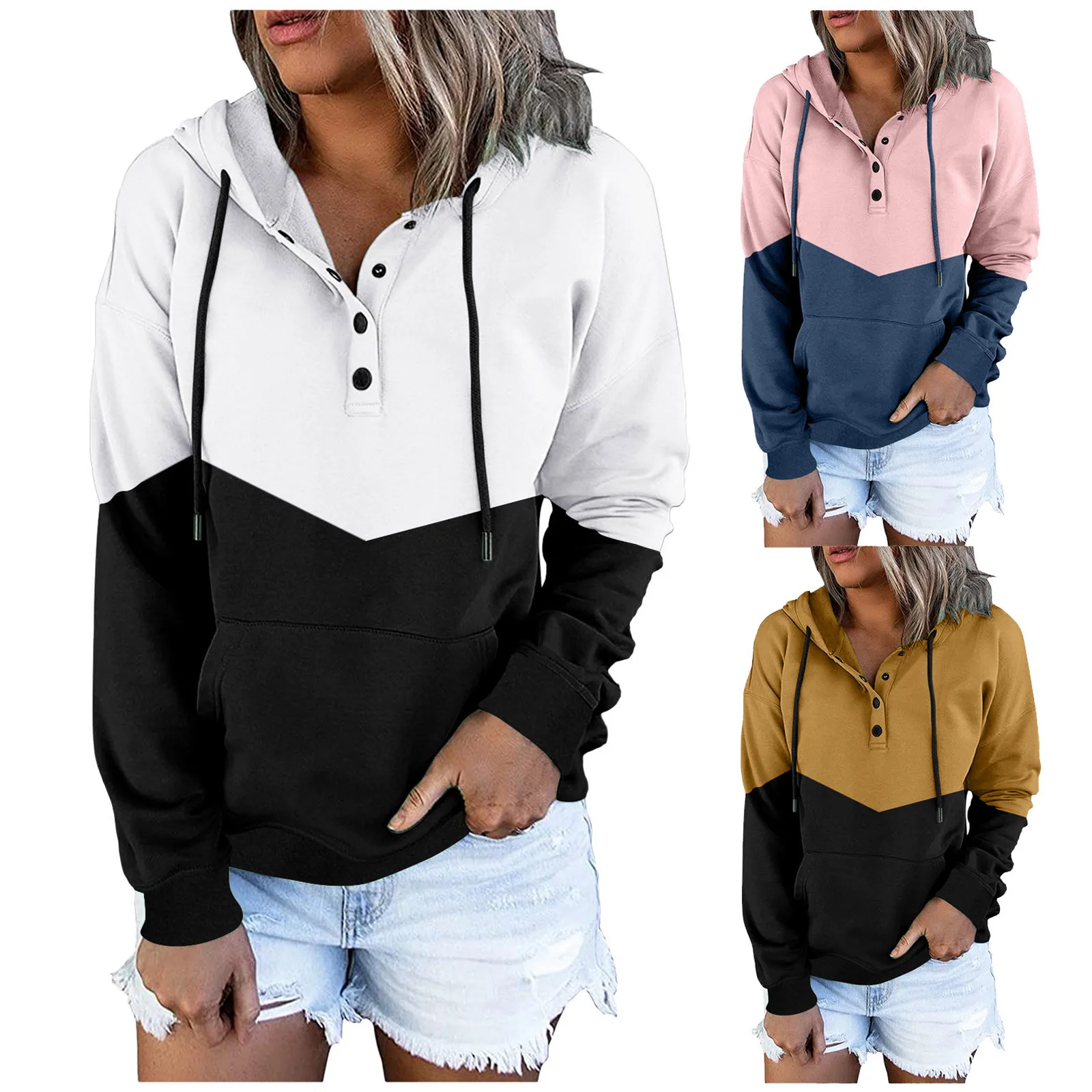 

Comfy Hoodies for Women Knitted Sweatshirt Drawstring Down Hoodies Women's Sweatshirts Long With Sweat Hats for Women Year White