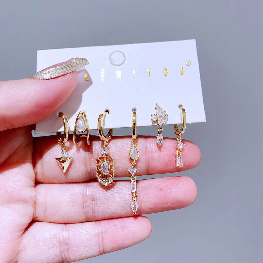 Высококачественные 6 шт./компл. висячие серьги с геометрическим цирконием