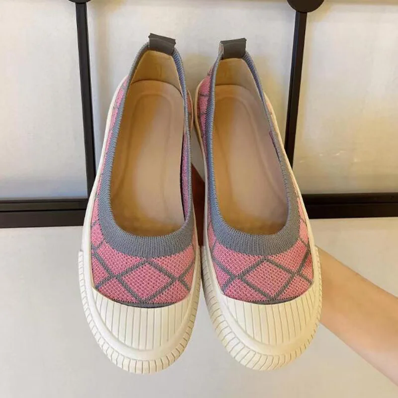 Womens Stretch Knitted Mixed Color Moccasins Breathable Cozy Work Shoes Brief Slip-on Fashion Ladies Flats Light Driving Loafers