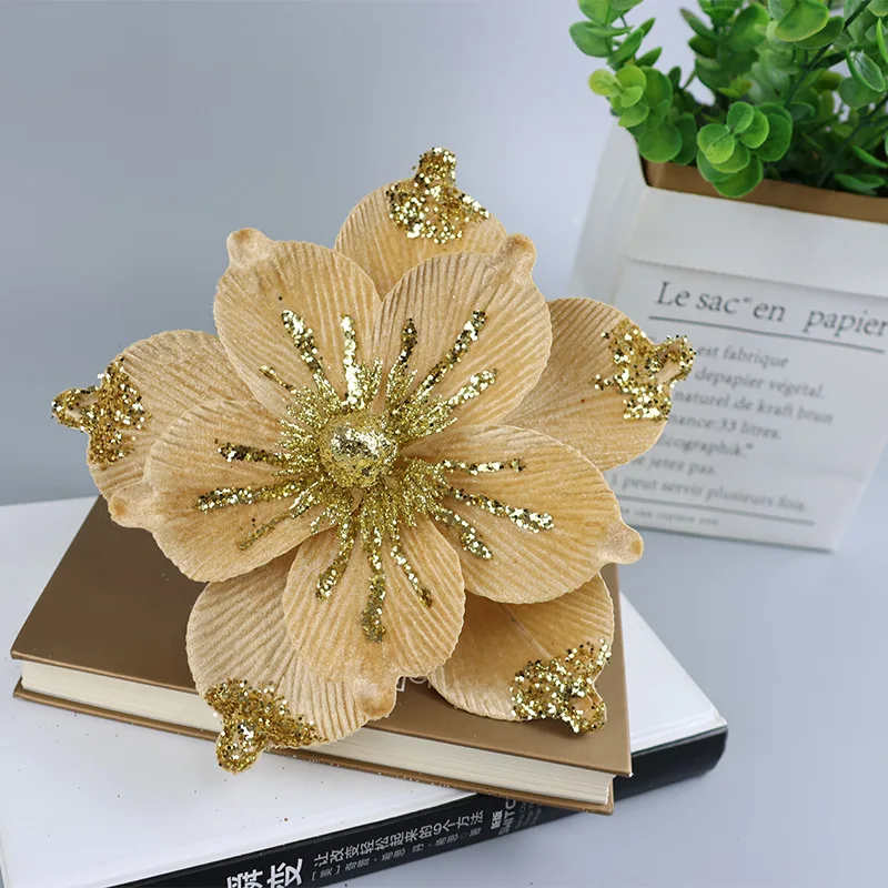 

1 шт. блестящие рождественские цветы 19 см искусственные цветы для украшения рождественской елки Рождественский венок орнамент домашний декор подарки аксессуар