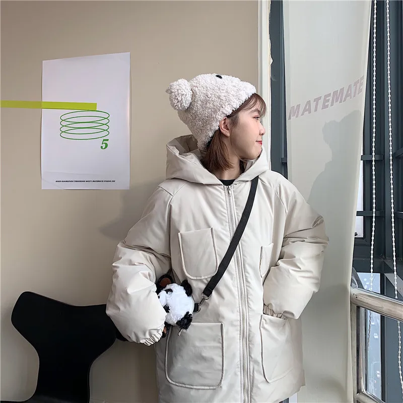 Women Thick Quilted Jackets Winter Warm Hooded Loose Cotton Coats Autumn Female Solid Color Casual Outwear Overcoat with Pockets