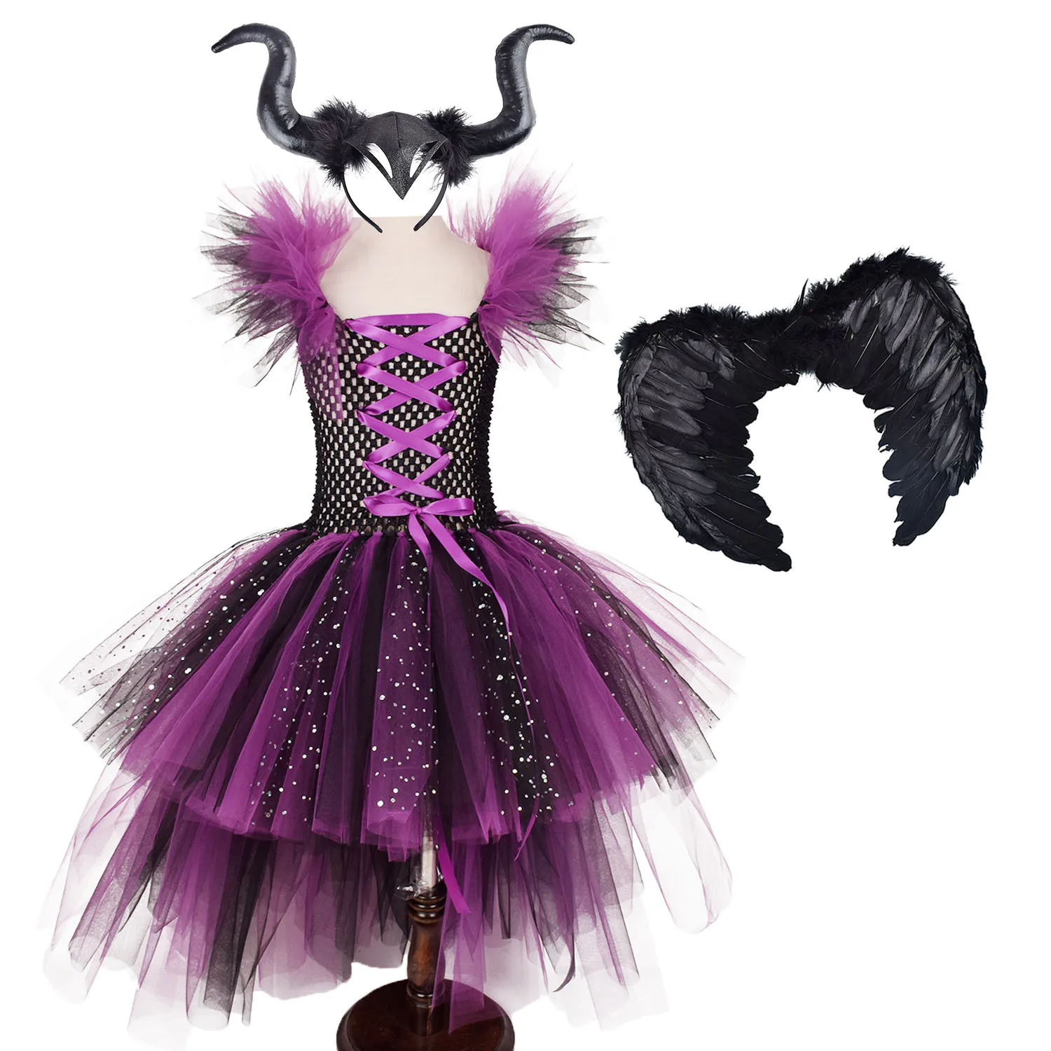 European and American Children's Halloween Dress Girls Mesh Tutu Dress with Headband Set