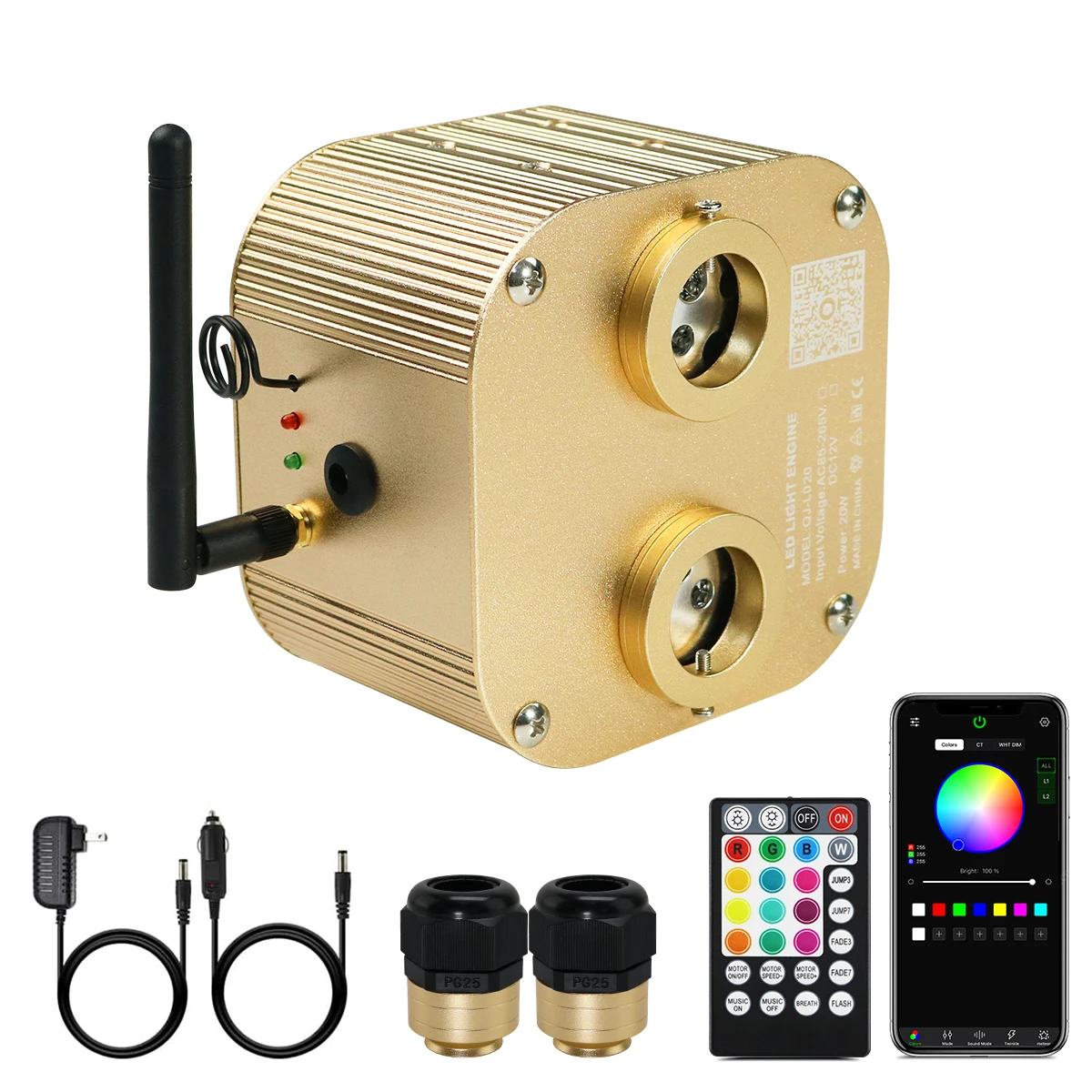 Двухголовочный 20 Вт RGBW Мерцающая Волоконно-оптическая Звезда Верхний Свет